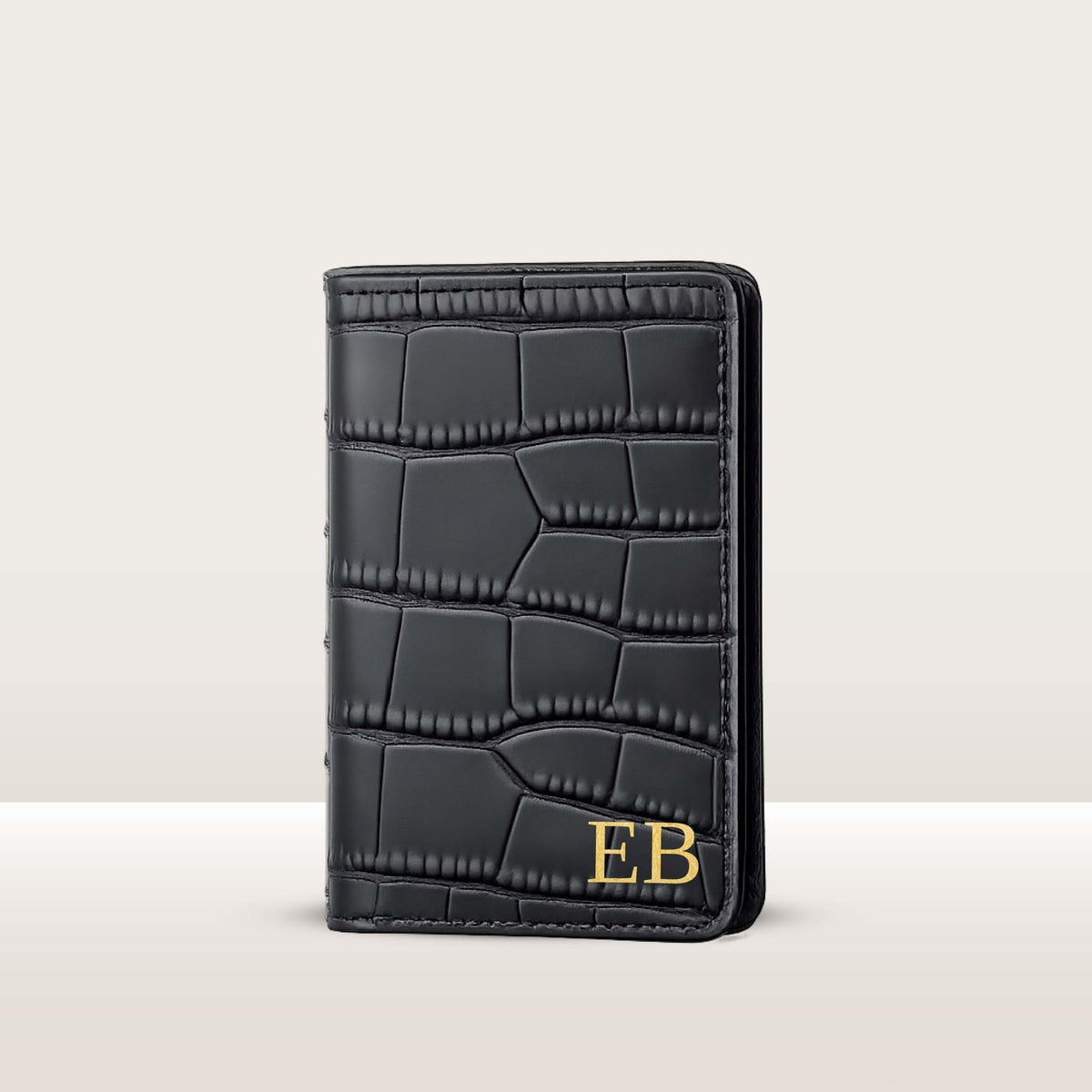 Black Croc Vertical Bi-fold